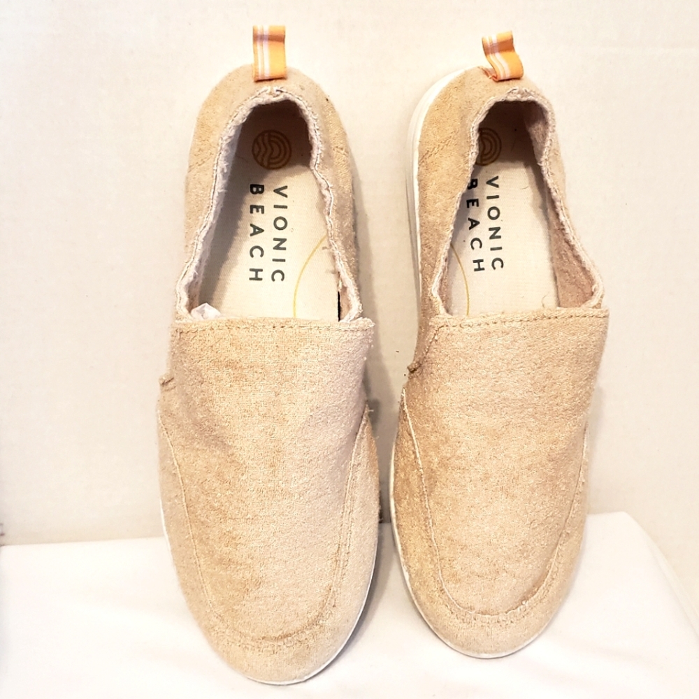 Vionic Beach Malibu Tan Terry Cloth Slip-on Beach Shoes Size: 8.5 - Picture 6 of 12
